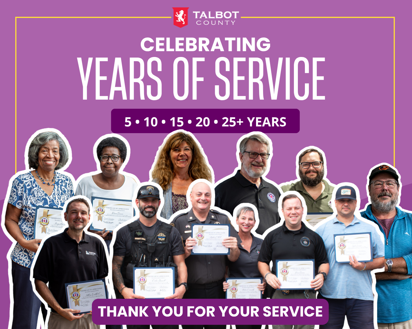 Talbot County Honors 51 Employees with Years of Service Awards